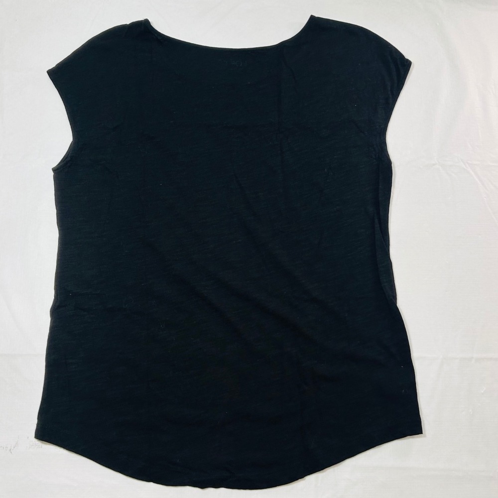 Ann‎ Taylor LOFT Black Eyelet Yoke Slub Knit Sleeveless Top Small S Scoop Neck - Picture 5 of 6